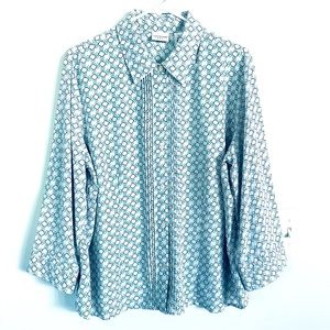 Covington Geometric Print Blouse with Pretty Pleating, Size XL